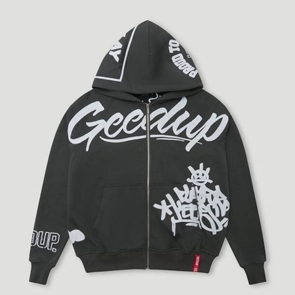 Geedup Multi-Logo Zip Jacket Charcoal White