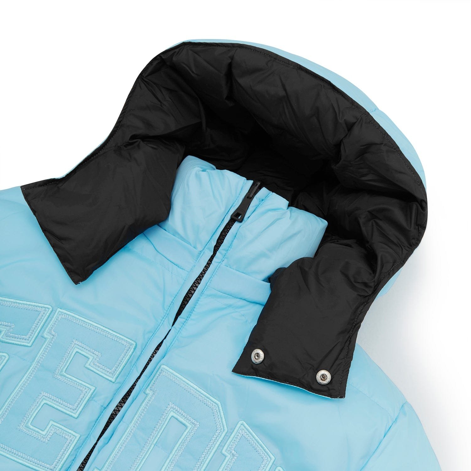 Geedup Team Logo Reversible Duck Down Jacket Baby Blue Black