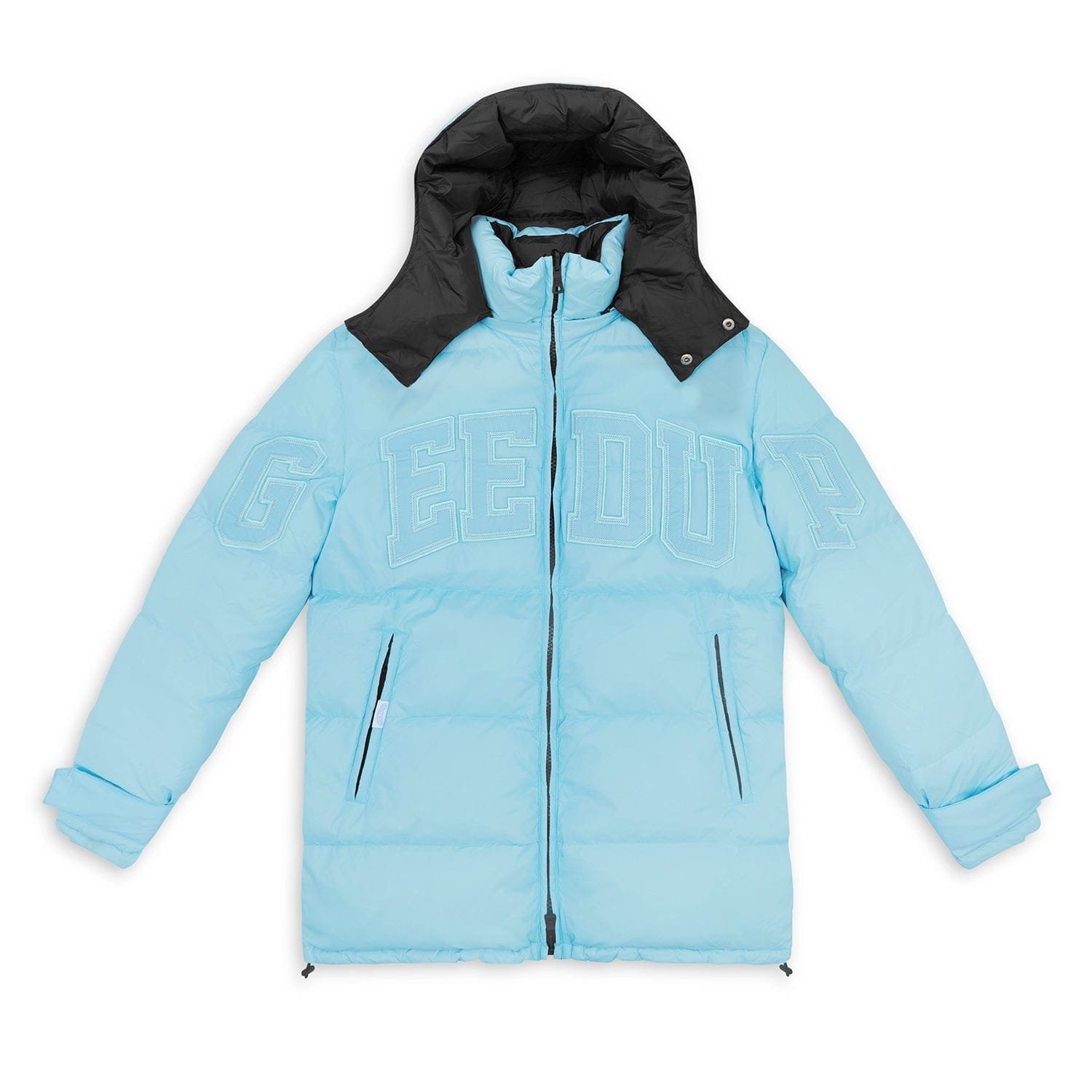 Geedup Team Logo Reversible Duck Down Jacket Baby Blue Black