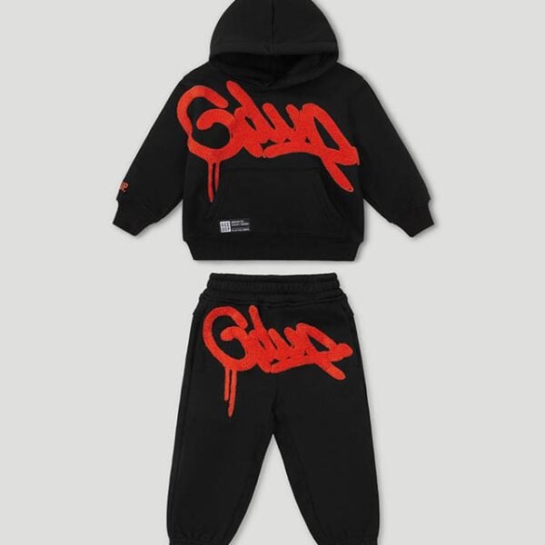Geedup Handstyle Kids Tracksuit Black Burnt Orange