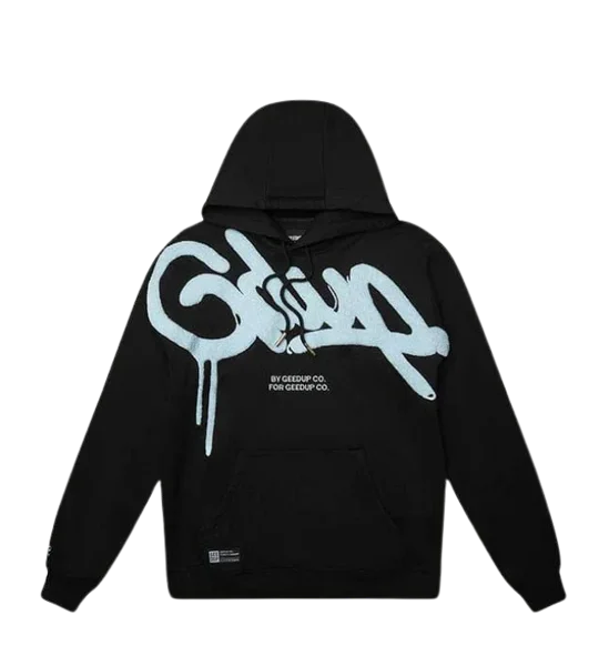 Geedup Handstyle Hoodie Black Baby Blue