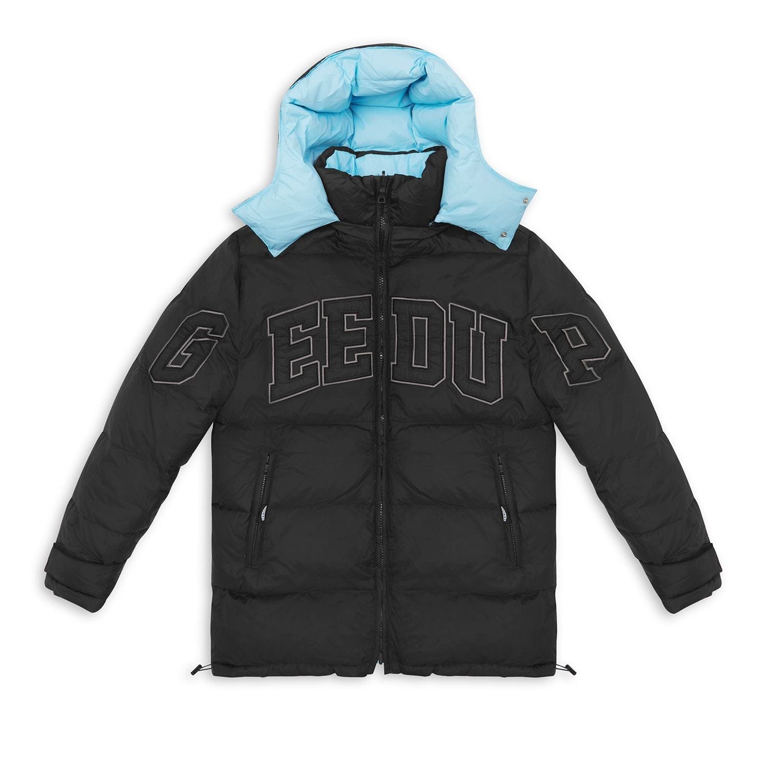 Geedup Team Logo Reversible Duck Down Jacket Baby Blue Black